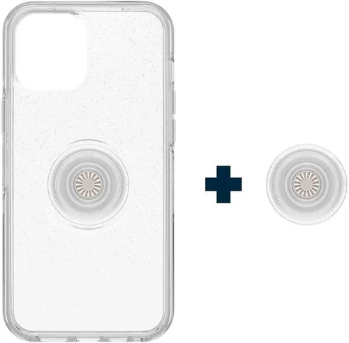 Vista 3 de OtterBox Funda transparente para iPhone 12 mini Otter + Pop Symmetry Series - Stardust POP, PopSockets integrado PopGrip, delgada, apta
