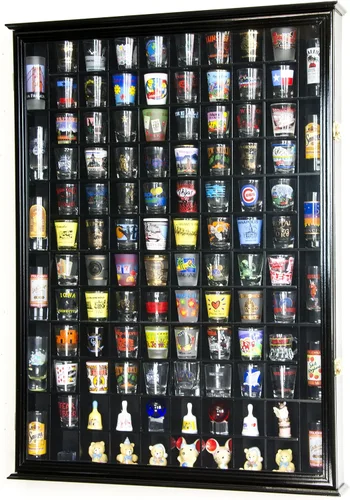 Vista 3 de 108 Shot Glass Shotglass Shooter Display Case Holder Cabinet Wall Rack 98% UV Lockable Door - Negro