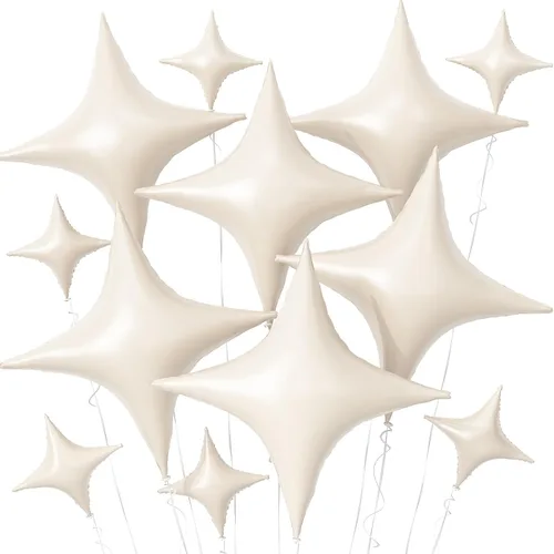 Vista 9 de Globos de Estrella Negra, 12 Piezas Globos de Papel de Aluminio de Estrella de Cuatro Ángulos, 26 Pulgadas y 10 Pulgadas Globo de Película de Negro