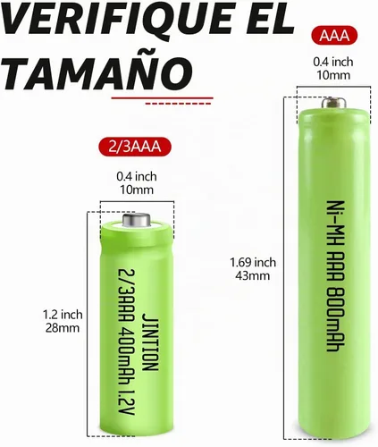 Vista 3 de JINTION Batería recargable NIMH 2/3AAA 2/3 AAA 1.2V 400mAh botón superior 5 paquetes (no son pilas de tamaño AAA)