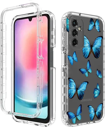 Vista 6 de Funda para Galaxy A24 4G, Samsung A24 4G SM-A245F con protector de pantalla de vidrio templado, funda protectora de cuerpo completo transparente