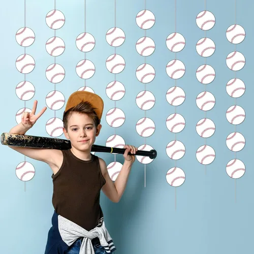 Vista 6 de Paquete de 8 pancartas de fiesta de béisbol, kit de guirnalda de béisbol, suministros de fiesta de béisbol, decoraciones de papel de béisbol