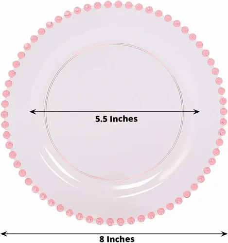 Vista 2 de Efavormart - Paquete de 10 platos de postre de plástico transparente rubor con borde de cuentas, platos redondos desechables para ensalada, 8