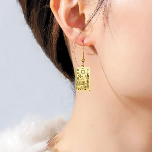 Vista 2 de TEAMER Tarot Cards - Aretes colgantes de acero inoxidable con amuleto vintage, joyería Wiccan para mujeres y niñas, Acero inoxidable, desconocido