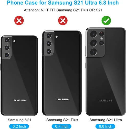 Vista 2 de Funda de teléfono para Samsung Galaxy S21 Ultra Glaxay S21ultra 5G con protector de pantalla de vidrio templado y tarjetero para tarjetas de Negro