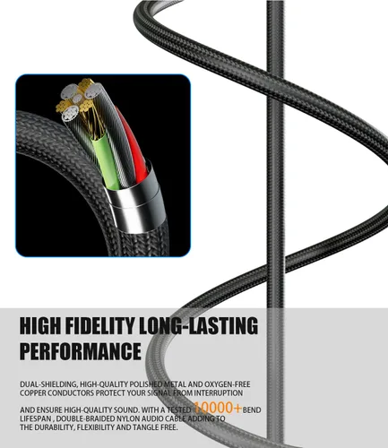 Vista 5 de FAWETTY Cable de 0.138 in a 2RCA, adaptador de conector macho a macho, nailon trenzado de 1/8 a RCA, cable Y de audio chapado en oro, para teléfonos