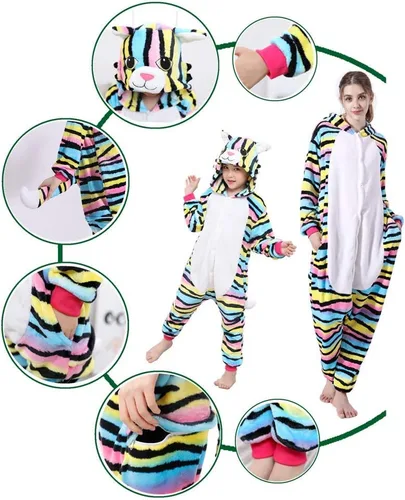 Vista 6 de RoseFinch Fang Pijama de gato de color animal para adultos y niños, lindo cosplay, Halloween, Navidad, disfraz de invierno para niñas