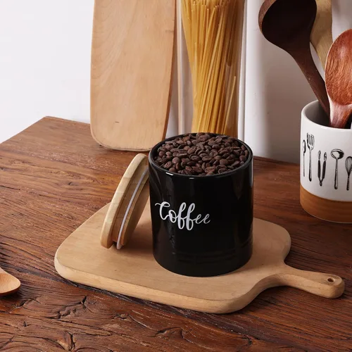 Vista 5 de LEETOYI Contenedores de almacenamiento de alimentos de porcelana con tapa, 4.5 pulgadas, 31 onzas, café etiquetado negro