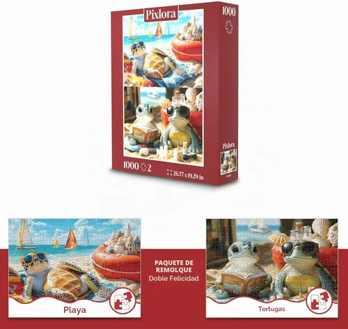 Vista 2 de Rompecabezas de 1000 piezas para adultos - Pack de 2 rompecabezas de tortuga marina y escena de playa, rompecabezas para adultos, tema relajante