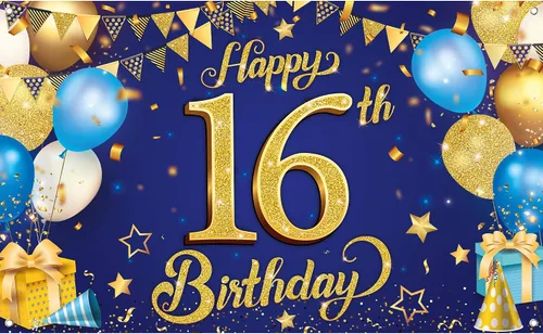 Vista 5 de Cartel de pared negro con el número 16 de feliz cumpleaños