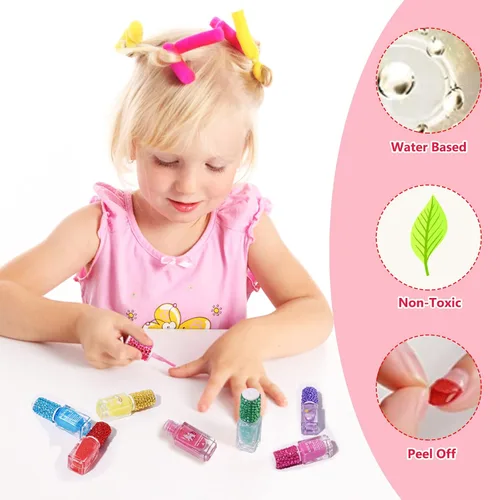Vista 2 de M&U MAKE YOU UP MU - Juego de 7 esmaltes de uñas para niñas, no tóxicos, a base de agua, de secado rápido
