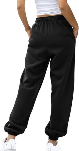 Vista 3 de Pantalones deportivos para mujer, con bolsillos, cintura alta, para gimnasio, atlético, pantalones deportivos para descansar, Negro (Black-r)