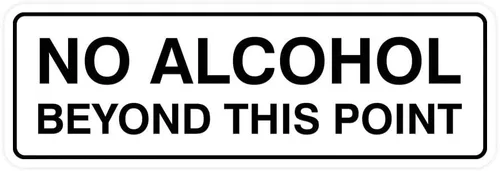 Vista 19 de Letrero estándar con texto en inglés "No Alcohol Beyond This Point", color negro, pequeño, 1 paquete