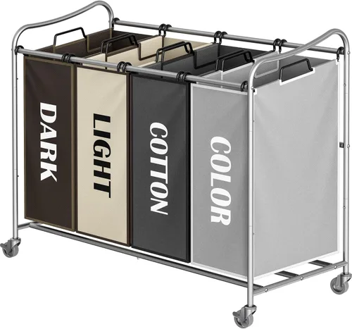 Vista 9 de Simple Houseware - Carrito rodante clasificador de ropa sucia con 4 bolsas, color marrón Bronce