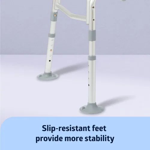 Vista 5 de Medline Banco de transferencia acolchado para bañera y ducha, altura ajustable, patas antideslizantes, resistente al óxido, brazo lateral y respaldo