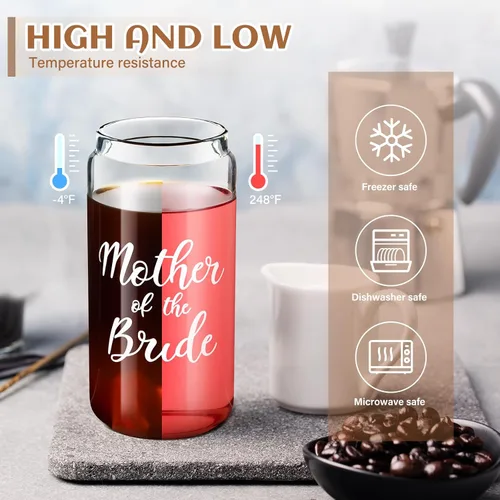 Vista 5 de Zubebe 3 Pcs Bride Gifts for Bachelorette Party Bridal Shower Wedding Gift Set Include Glass Cup Canvas Tote Bag Makeup Bag