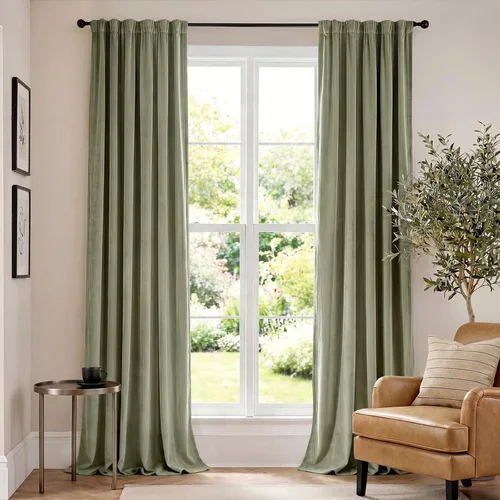 Vista 77 de Lazzzy Cortinas opacas de terciopelo beige de 84 pulgadas de largo con aislamiento térmico para oscurecer la habitación, cortinas forradas de lujo