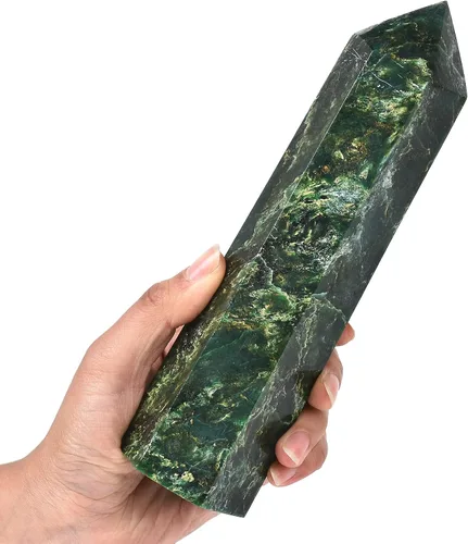 Vista 13 de AMOYSTONE Obelisco de Piedra de Sangre Africana Varita de Cristal Curativo Grande Torre Columna Facetada de 6 Lados Reiki Chakra Meditación Terapia