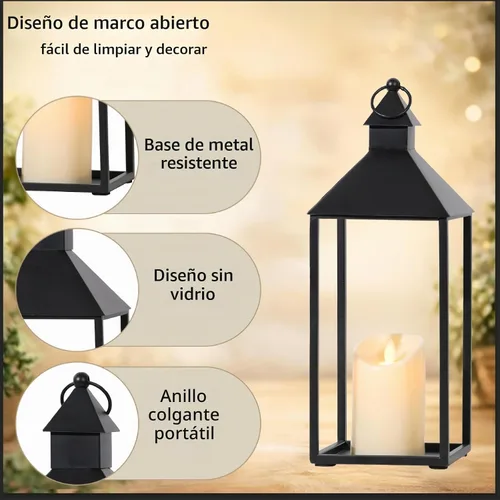 Vista 4 de Farol decorativo para exteriores/interiores, juego de 2 faroles de metal