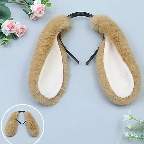 Vista 3 de Faylay Diadema peluda con orejas de conejo para mujer, accesorios de fiesta (LZTECE-camel)