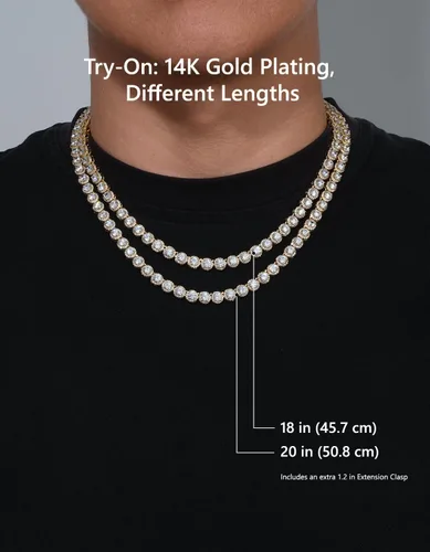 Vista 3 de KRKC&CO - Collar de tenis de 0.3 in, chapado en oro de 14 quilates, cadena Dorado (Gold A)