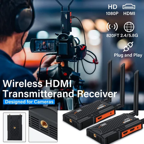 Vista 5 de Transmisor y receptor HDMI inalámbrico, kit extensor HDMI inalámbrico de 250 m (820 pies) con salida de bucle, 2.4/5.8GHz 1080P Full HD