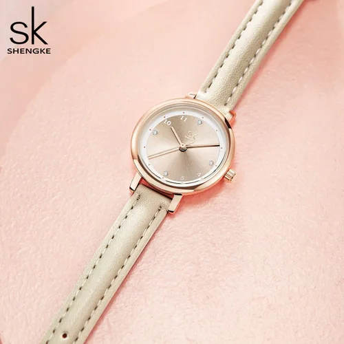 Vista 5 de SHENGKE Reloj de cuero para mujer, reloj de lujo para mujer, resistente al agua, para mujer