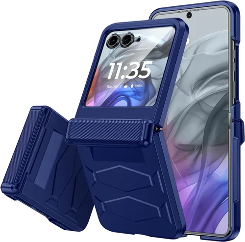 Vista 42 de Vizvera para Motorola Razr 2024 - Funda con tapa con bisagra, protector de pantalla incorporado, a prueba de golpes, funda todo en uno para Negro