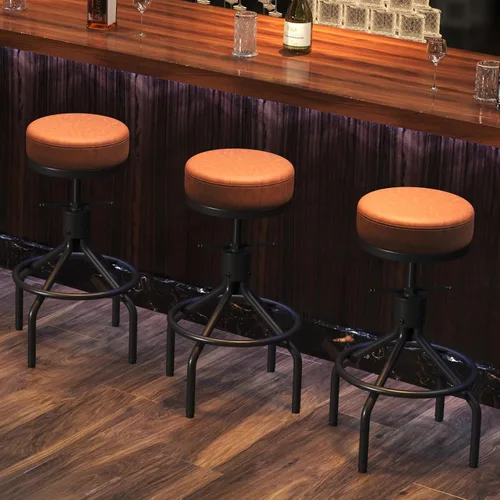 Vista 15 de Taburetes de bar giratorios ajustables, modernos de piel sintética de 28 pulgadas, redondo, sin espalda, altura de mostrador, silla de bar