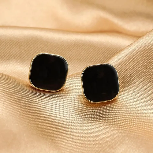 Vista 2 de Caiyao Aretes de botón cuadrados esmaltados ligeros y coloridos para mujer, pequeños aretes cuadrados para adolescentes, niñas, novia, fiesta