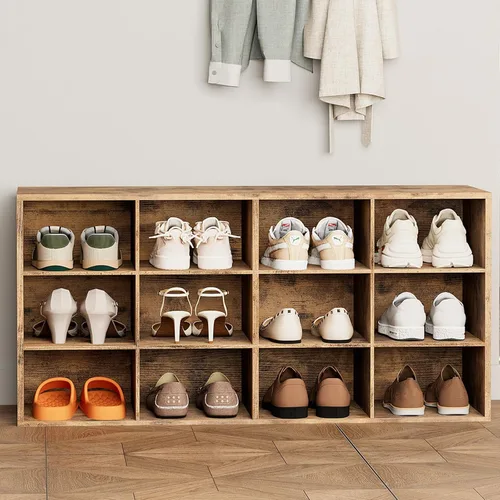 Vista 9 de Aenuert Zapatero de 9 cubos, organizador de zapatos de madera de 3 niveles, banco organizador de zapatos multifuncional para entrada, vestíbulo