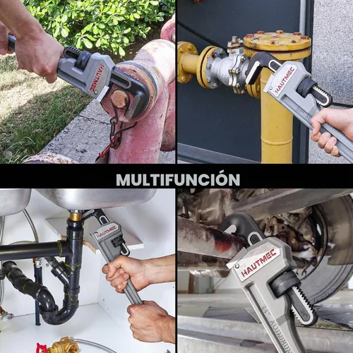 Vista 6 de HAUTMEC Llave de tubo recta de aluminio de 14 pulgadas, llave de fontanería ajustable, capacidad de mandíbula de 2 pulgadas, llave de tubería