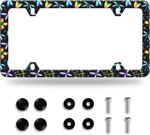 Vista 15 de Marco de matrícula de flores coloridas, bonito accesorio floral para automóvil, de acero inoxidable, personalizable, hermosa placa de matrícula