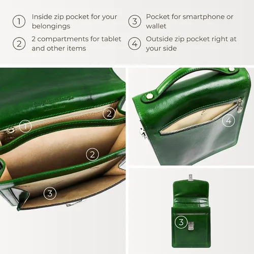 Vista 5 de Time Resistance Maletín pequeño de cuero para hombre - Bolso cruzado - Bolso bandolera de cuero italiano - Caja de regalo incluida