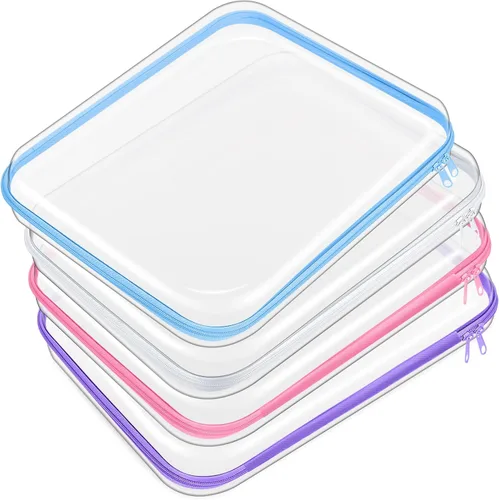Vista 12 de Hoolerry 4 piezas de estuches rígidos transparentes con cremallera, bolsas de maquillaje, estuche de plástico para lápices, contenedores de caja