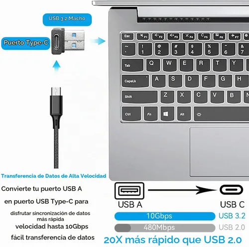 Vista 3 de Herfair Adaptador USB C a A de 90 grados, paquete de 2 unidades de ángulo recto USB3.2 Tipo-C hembra a un macho convertidor vertical de puerto USB