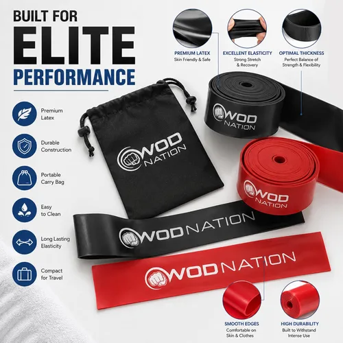 Vista 6 de WOD Nation Muscle Floss Bands Recovery Band for Tack and Flossing Sore Muscles and Increasing Mobility : Stretch Band Includes Carrying Case