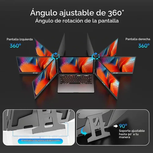 Vista 6 de MT-VIKI Extensor de pantalla para laptop de 15.6 pulgadas, monitor potable para computadora portátil, solo una conexión de cable USB-C, compatible