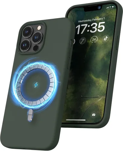 Vista 16 de RIZUS - Funda de silicona magnética para iPhone 13 Pro Max [compatible con MagSafe], funda delgada con forro de microfibra antiarañazos, a prueba