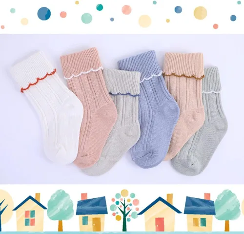 Vista 2 de WATOCHE Calcetines para bebés y niñas pequeñas con volantes, calcetines de vestir con volantes, calcetines antideslizantes para bebés, calcetines