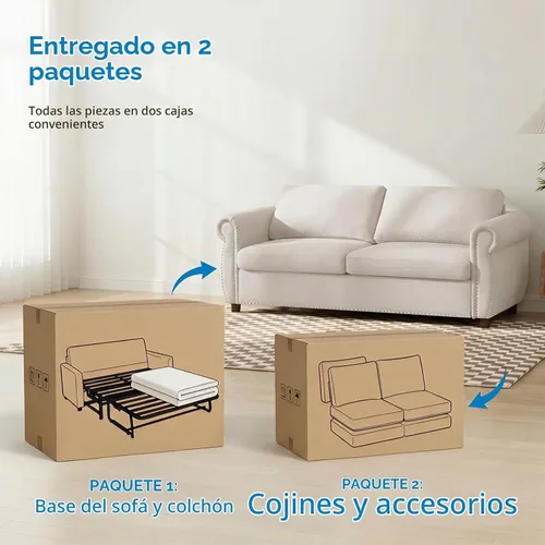 Vista 8 de Mjkone Sofá cama extraíble con colchón de espuma, tamaño matrimonial
