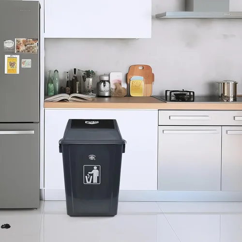 Vista 6 de Paquete de 4 cubos de basura de plástico de 13 galones con tapas, cubo de basura gris grande