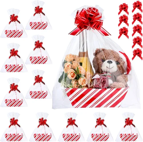 Vista 8 de Thenshop 44 Piezas Canasta para Regalos Canasta de Regalo Vacía a Granel Incluye 12 Bandejas de Cartón 12 Bolsas de Plástico y 20 Lazos Decorativos