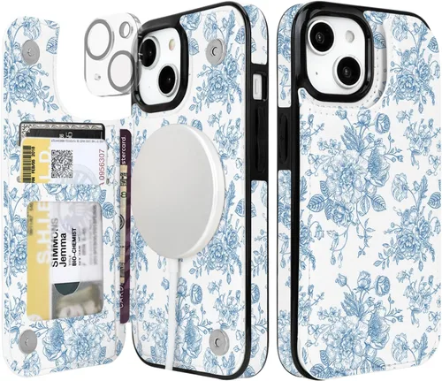 Vista 33 de uCOLOR - Funda tipo cartera para iPhone 15 con tarjetero y diseño de lunares con leche de almendra Bloqueo RFID de piel sintética para mujeres