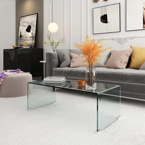 Vista 5 de ODUSE-DAILY Mesa de centro de cristal transparente para sala de estar, bien combinada con mesa auxiliar o mesa auxiliar de vidrio transparente