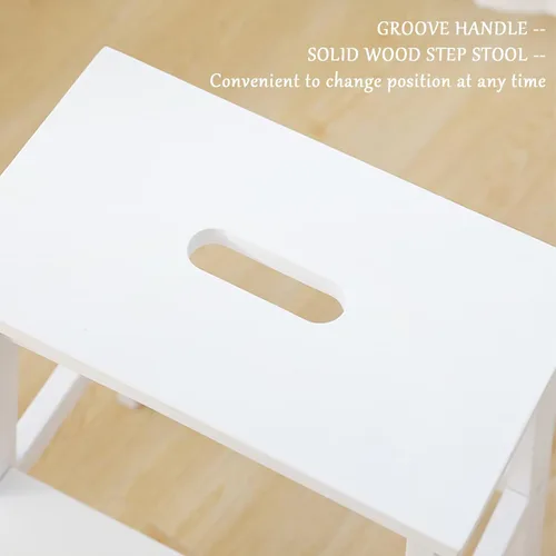 Vista 4 de QQXX Taburete de madera de 2 escalones para adultos, 400 libras, taburete portátil de cocina con mango ranurado, fácil de montar, taburetes de cama