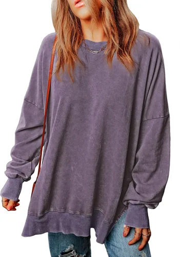 Vista 124 de SHEWIN Sudadera casual de manga larga con cuello redondo para mujer, ligera, holgada
