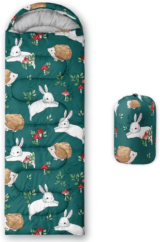 Vista 24 de BSNTHO Saco de dormir para camping, 3 estaciones, clima cálido y fresco, ligero, saco de dormir impermeable para adultos y niños, viajes y al aire