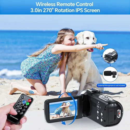 Vista 3 de Videocámara Camcorder 4K 42MP, pantalla de 3.0" con rotación de 270°, cámara de vlogging para YouTube, videocámaras con zoom digital de 18X, 2