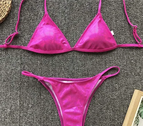 Vista 4 de YAUASOPA Bikini brillante para mujer, traje de baño de dos piezas con tanga